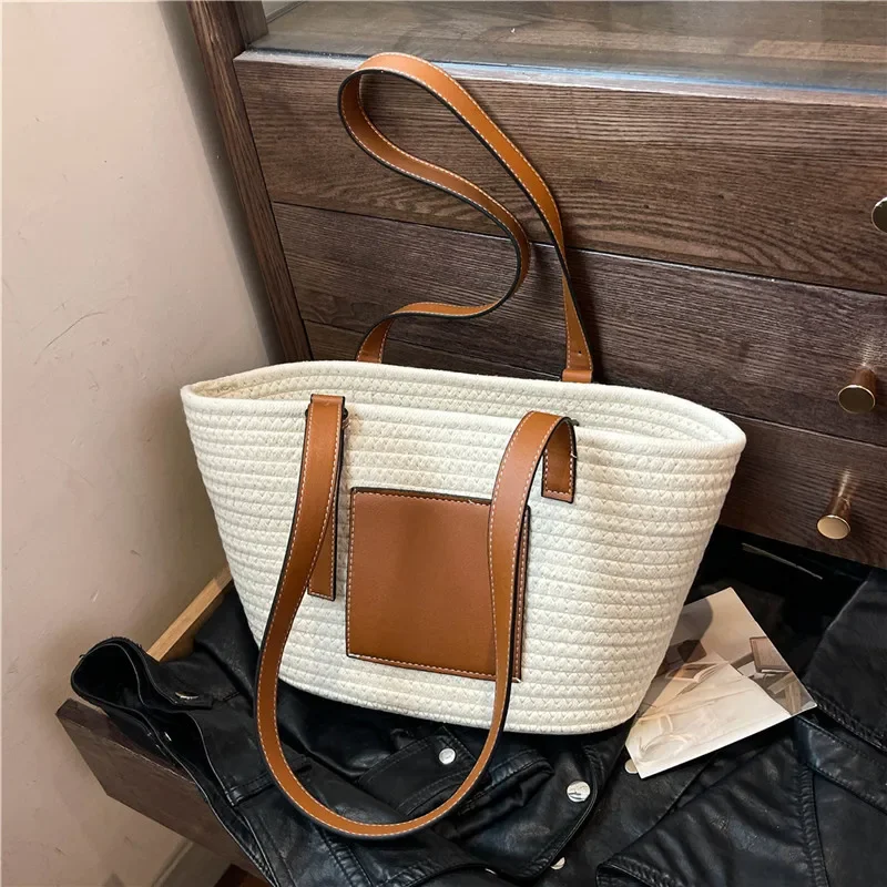 

Large Capacity Beach Shoulder Bag Luxury Designer Wicker Rattan Straw Bags Weaving Women Tote Bags Ladies Travel Handbags