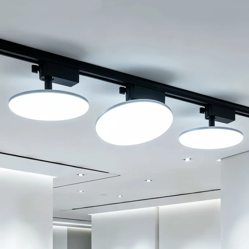 Round LED Ceiling Track Light 24W 36W 50W Ultra-thin Floodlight Rail Fill Light Clothes Store Market Home Track Lighting Fixture