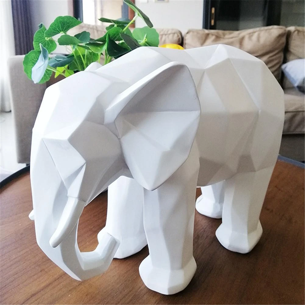 SEWS-Fashion Abstract 3D Print Elephant Statue Resin Ornaments Home Decoration Accessories Gift Geometric Elephant Sculpture