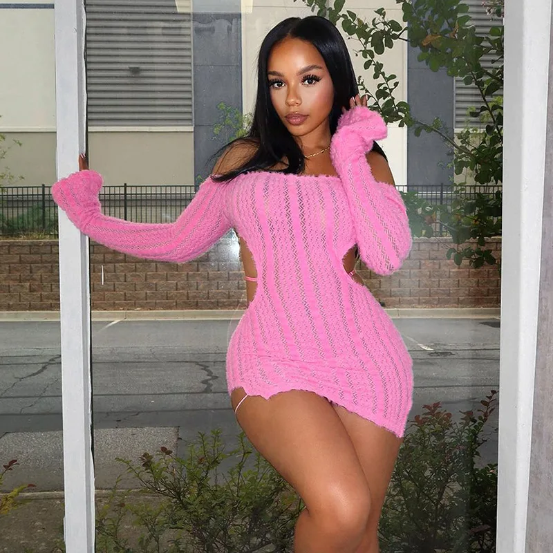 

2025 new off shoulder sexy hot girl tube top hollowed out backless high waist split women's dress