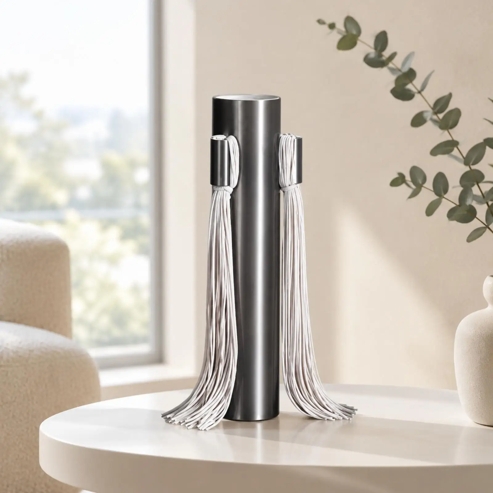 Vase with Hanging Tassels Metal Finish Cylindrical Metal Vase Dried Flower Container Elegant Sleek for Floral Arrangements