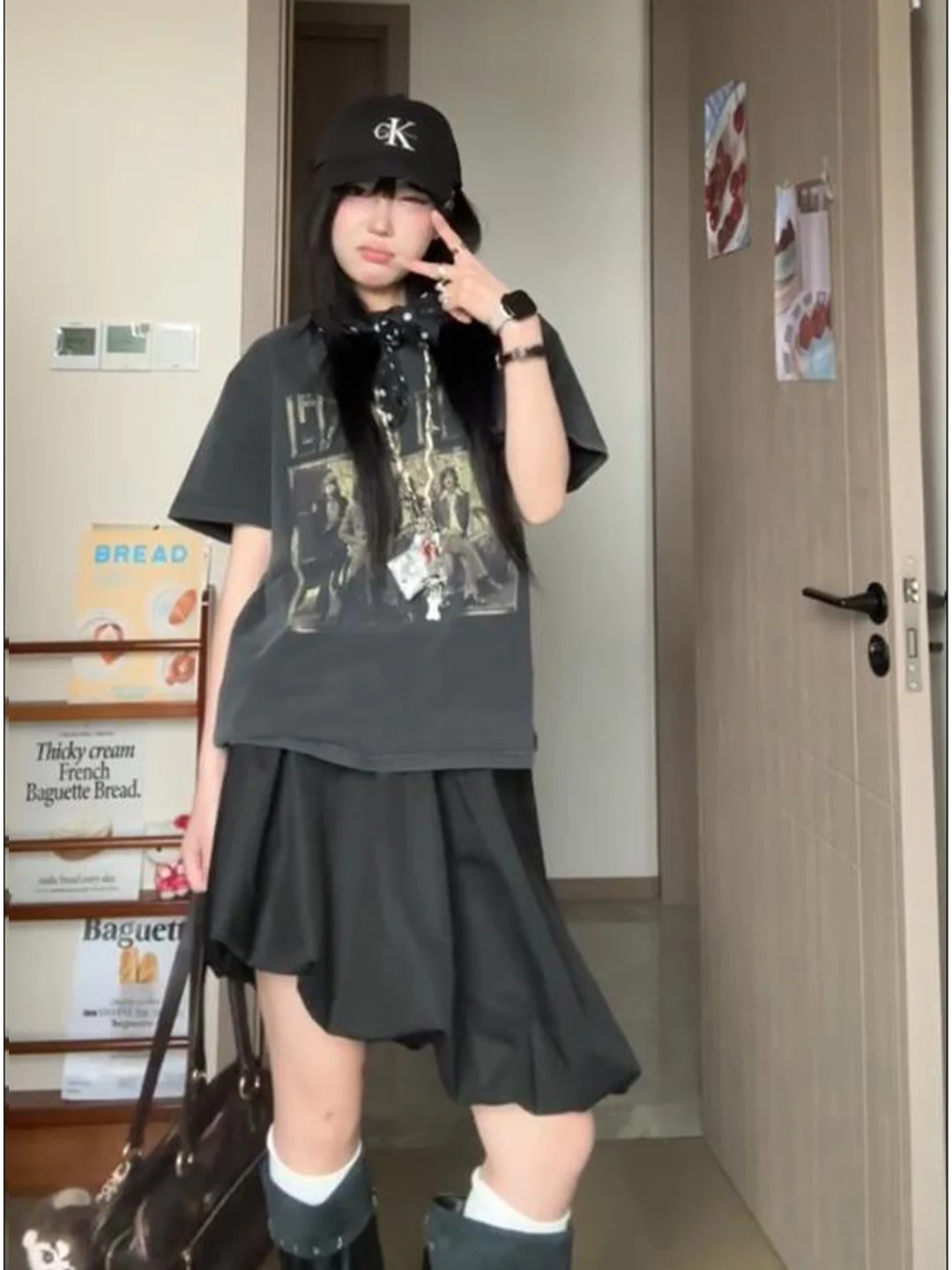 Black 3D Bubble Flower Bud Skirt Women's Versatile Balloon Skirt Asymmetrical Half-length Skirt Design Sensation Commute Style