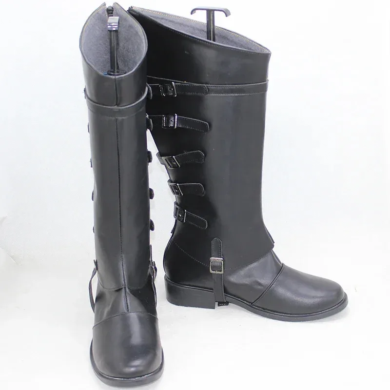 Vergil Cosplay Shoes Black PU Leather Shoes Halloween Carnival Boots Cosplay Prop Custom Made