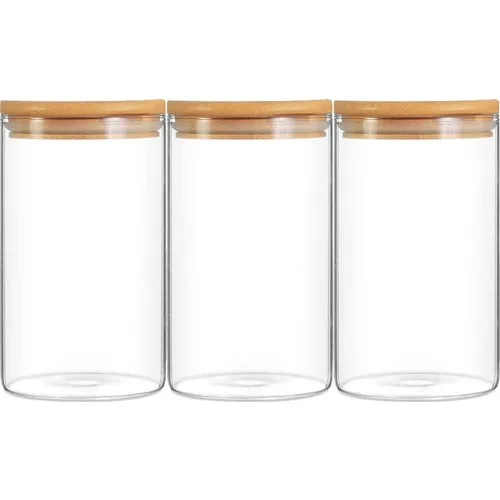 Mama Camilla 3'lü Set 400 ml Borosilicate Glass Jar With Bamboo Lid Spice Vacuum