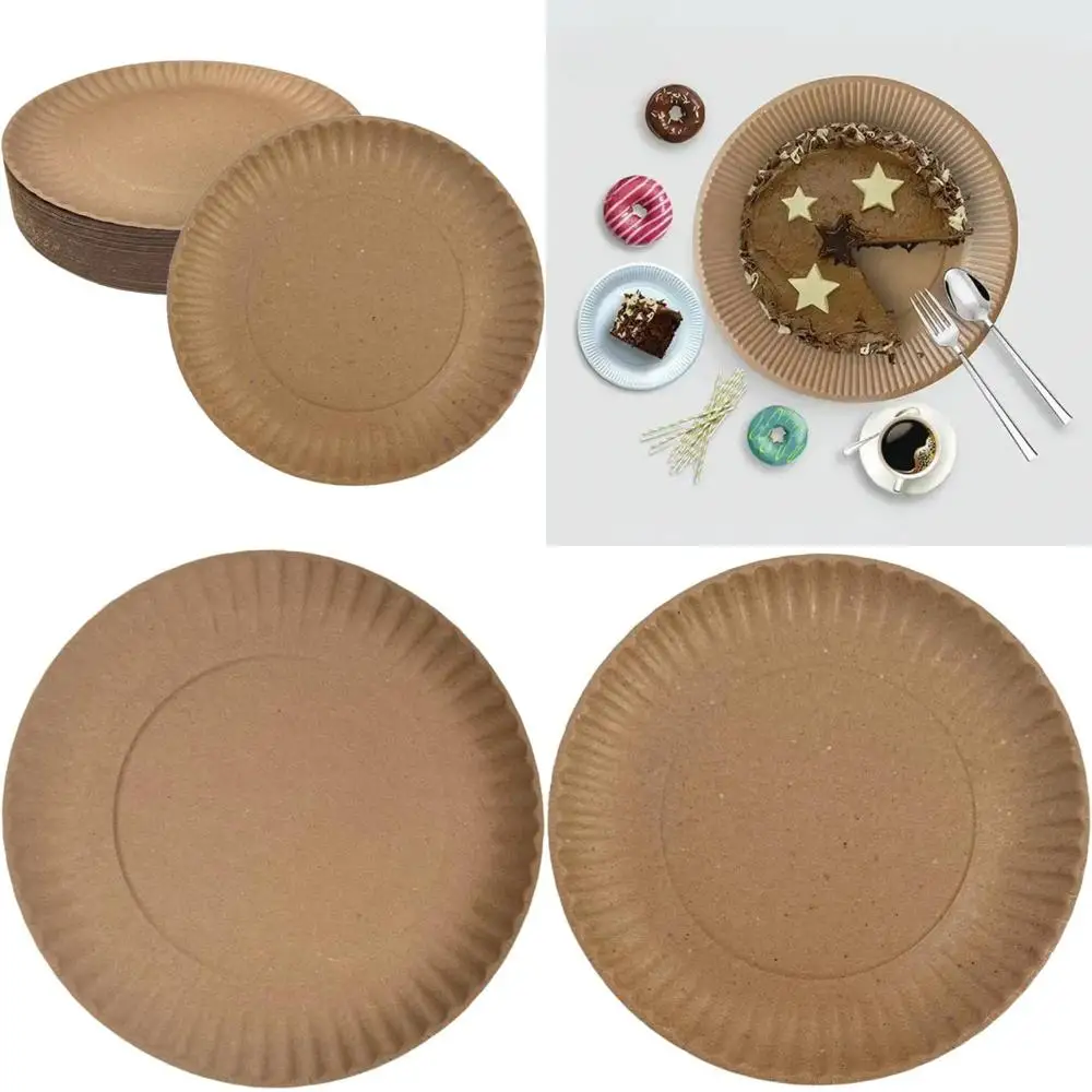 

Large 9-Inch Uncoated Everyday Brown Paper Plates Bulk for Pizza and More, Disposable Kraft Plates
