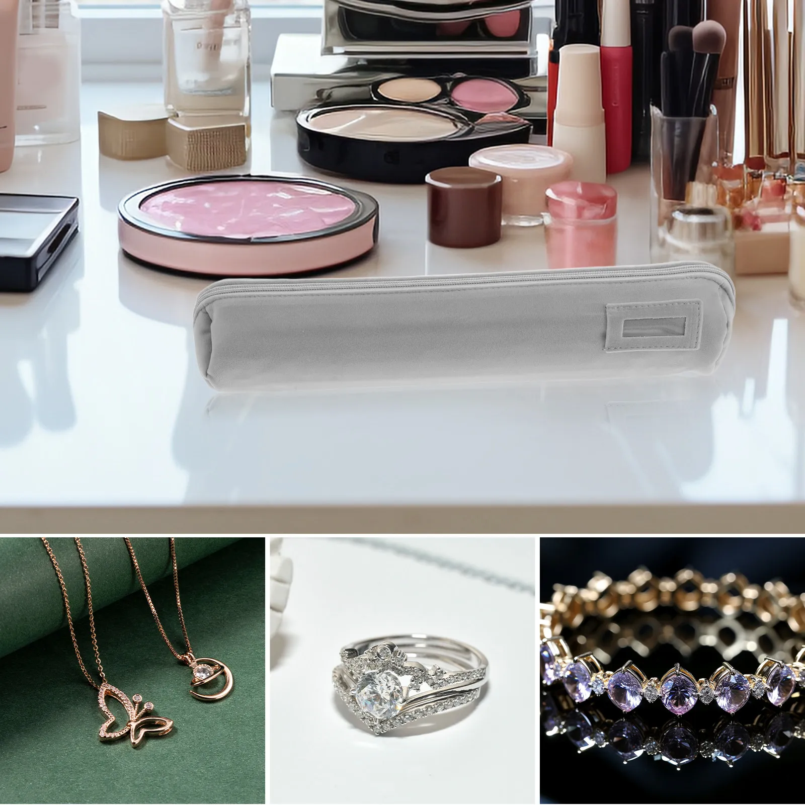 

Compact Travel Jewelry Case Soft Organizer Bag Zipper Pouch Rings Earrings Bracelets Portable Jewelry Storage Bag for Women