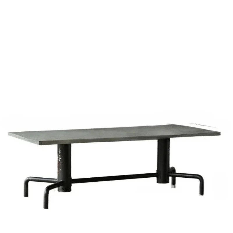 Cement gray board wrought iron old solid wood western dining table large board western music bar table