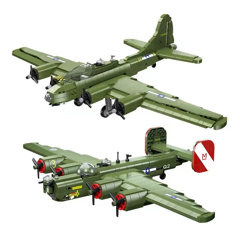 Bloques de construcción para niños, juguete de ladrillos para armar avión militar de EE. UU., B-17, bombardero, liberador del ejército, ideal para regalo