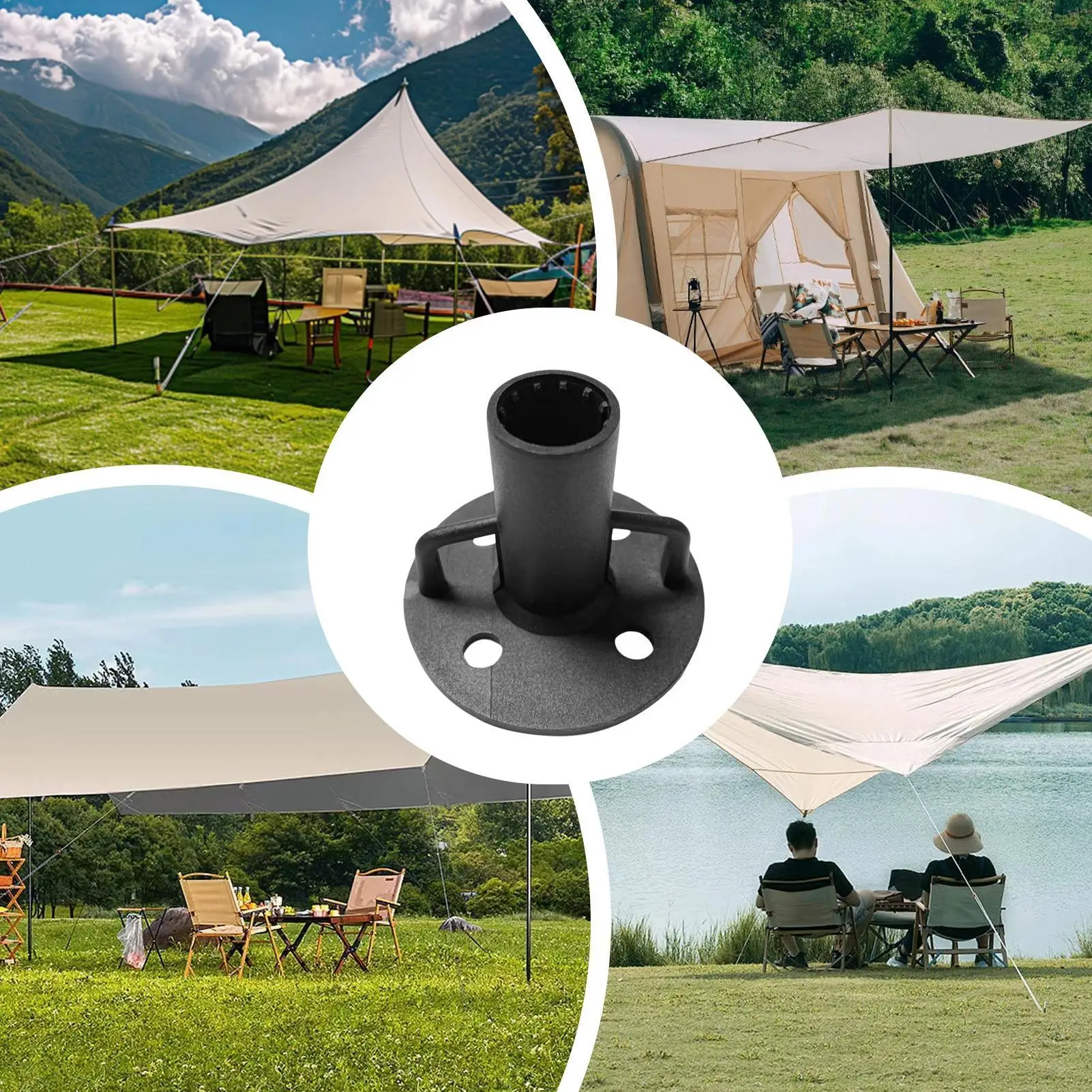 Flange Rod Holder 4 Pieces Heavy Duty Round Flange Support Bracket Floor Mount Pole Socket For Garden Picnic Camping Patio Fence