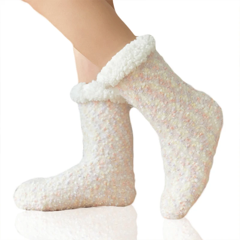 

MOJITO Women's Winter Snow Socks Super Soft Warm Candy Color Cozy Fuzzy Fleece-Lined with Grippers Slipper Socks