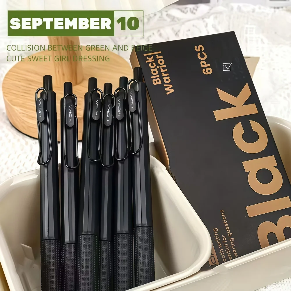 6-Pack Black Retractable Gel Pens, Quick-Drying Smooth Writing Pens, Student Exam and Office Signature Pens, Large-Capacity Writing Tools//Retractable Gel Pens 6-Pack, Black Signature Pens, Student Exam and Test-Specific Pens, Office Quick-Drying Pens//Black Retractable Gel Pens, Matte Non-Slip Grip, 0.5mm Black Pens, Suitable for Students and Office Use