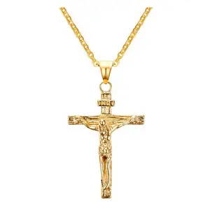 Fashion Salib Yesus Kristus Pria Perhiasan Emas Coklat Perak Warna Logam Cross Liontin dengan Rantai Leher Kalung untuk Wanita 10 liontin ortodoks penjualan terbaik - №