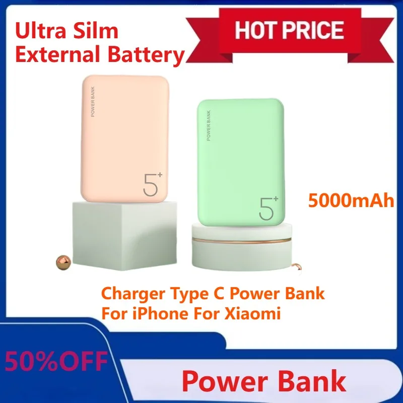 

New 5000mAh Power bank Ultra Silm External Battery Portable Phone Charger Type C Power Bank For iPhone For Xiaomi Mi Power bank