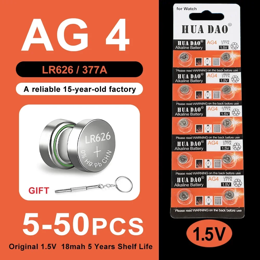 Button Cell Battery AG4 377 SR626SW SR626 1.55V Coin Cell 5-50PCS for Watch Toy Clock LR626 LR66 376 177 626A