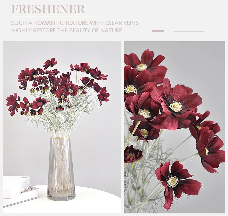 5 Stück Kunstblumen aus Flockseide, Kosmos-Seidenblumen, Heimdekoration, Ornament für Party, Hochzeit, Blumenarrangement, künstliche Gesang-Blume – Detail 21