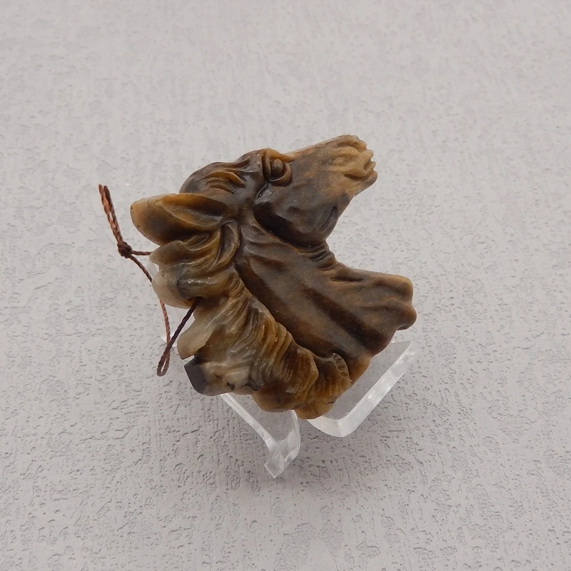Natural Stone Tiger-Eye Pendant Bead,Carved Horse Head Animal Pendant Fashion Jewelry Necklace Accessories 48x49x8mm 22g