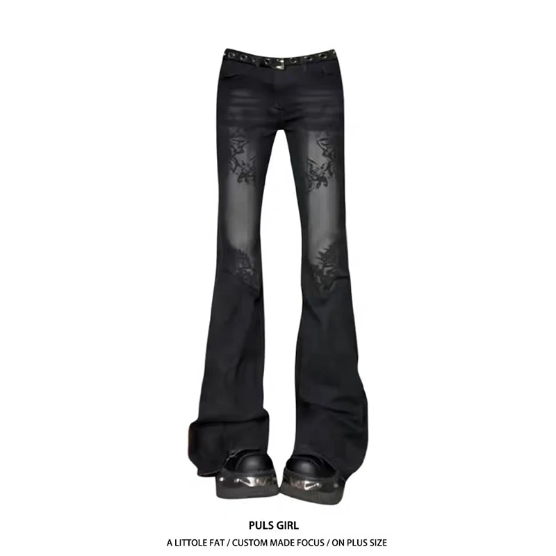 ZHIZOU Autumn Winter Women Academia Low Waisted Flare Slim Denim Pants Abi Y2k Harajuku Bell-Bottom Long Trousers Jeans Goblin
