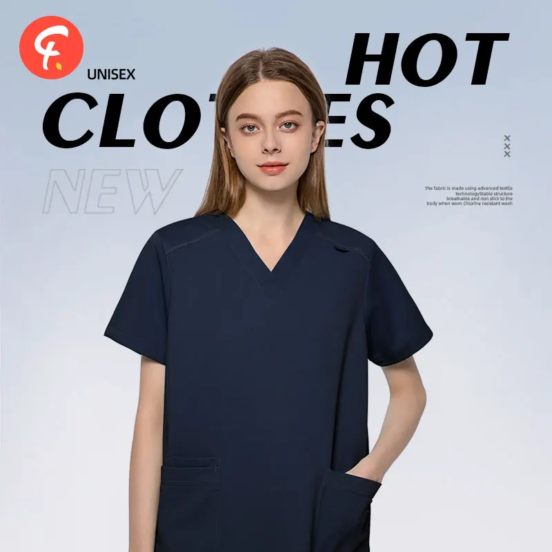 

Medical Scrub Set for Women Men Anti-Static Non-stick hair 99% polyester 1% Carbon Fiber Nursing Uniform Clinic Clothing