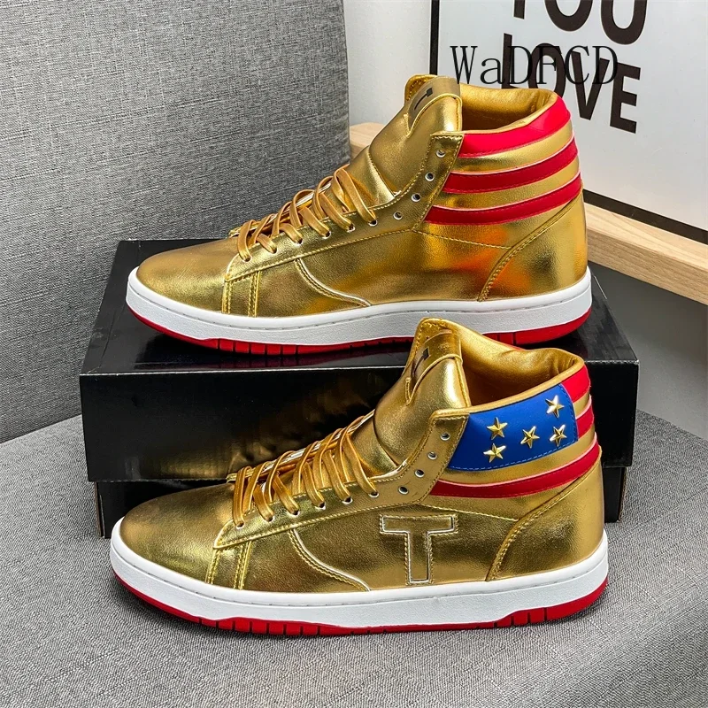 High Top Golden Sneaker Plus Size 45 46 47 Men Designer Board Shoes Fashion Casual Split Leather Height Increased Platform Shoes