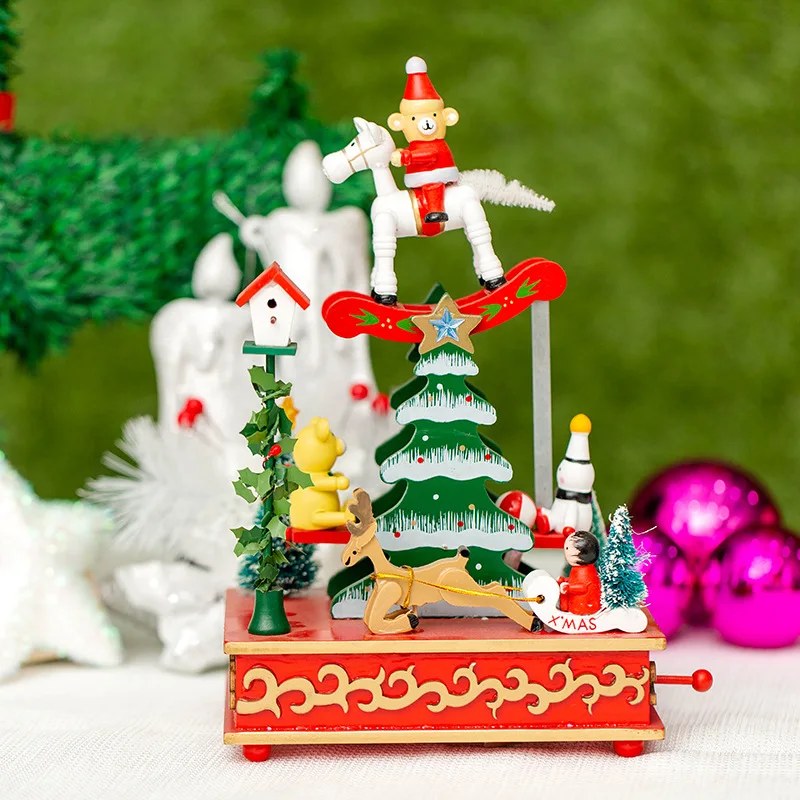 Christmas Decoration DIY Wooden Ornaments Music Box Octave Box Gifts For Kids Birthday New Year Decorations Rocking Horse