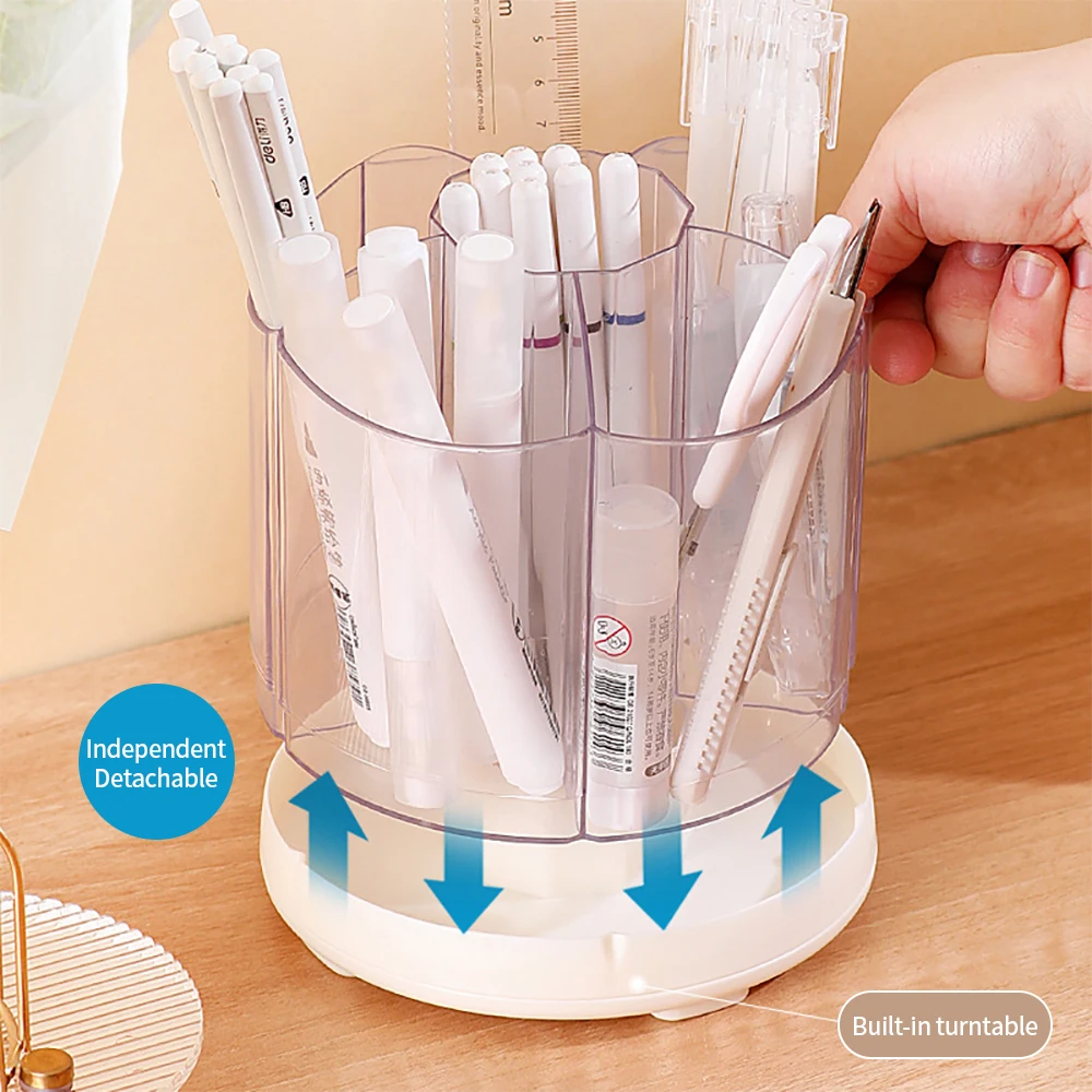 360° Rotating Pen Holder Large Capacity Students Office Desktop Stationery Storage Box Removable Base Pen Holder