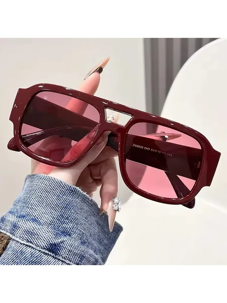 Modische Doppelbrücken-Sonnenbrille für Damen, Bonbonfarben, Retro-Stil mit Breiten Bügeln, Herren-Sonnenbrille, UV400-Schutz