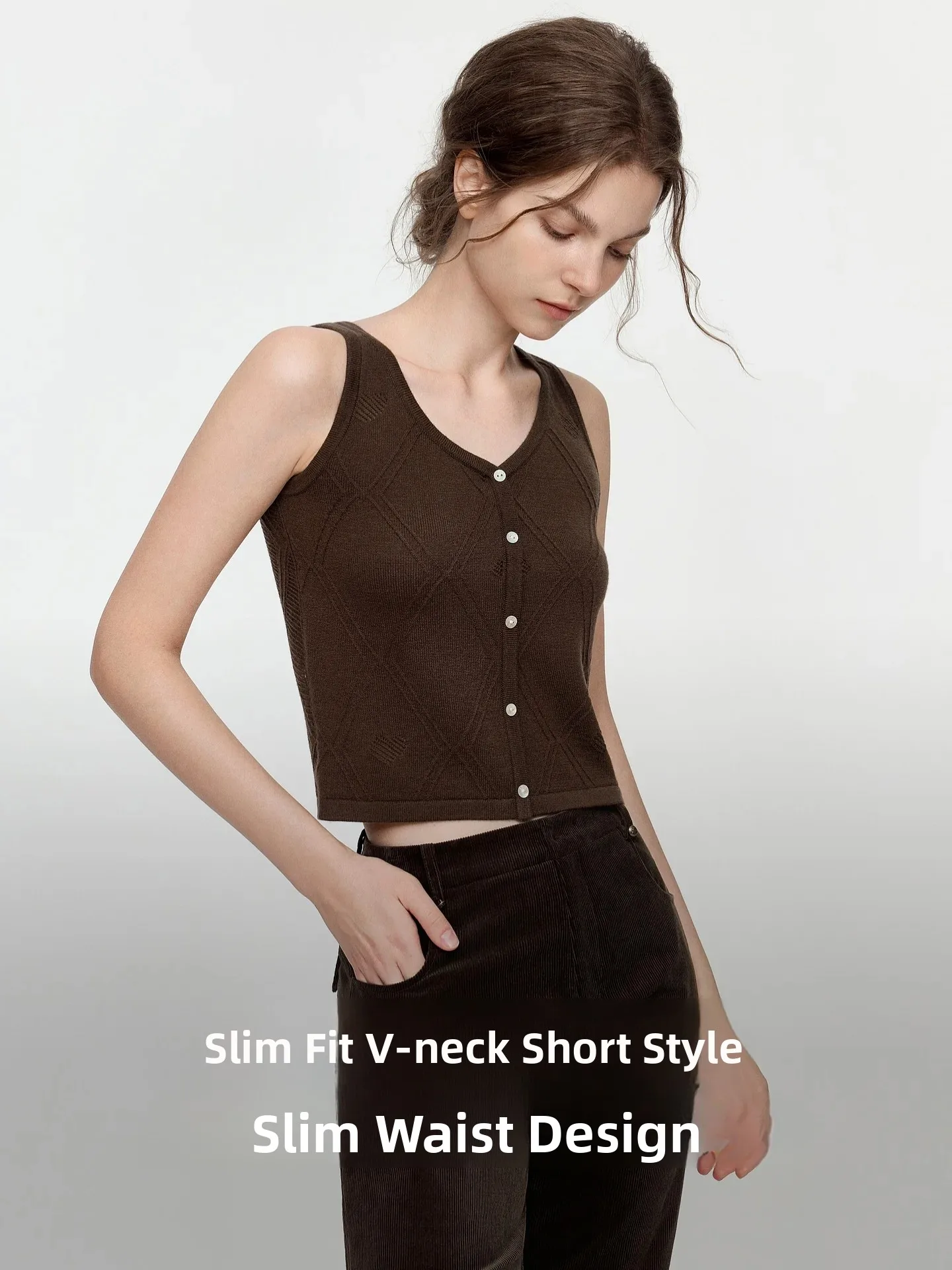 ELLE Retro Diamond Pattern Hollow out Lace Trim Casual Slimming Commute Top Women's Vest Autumn New Style Inner Wear Shirt