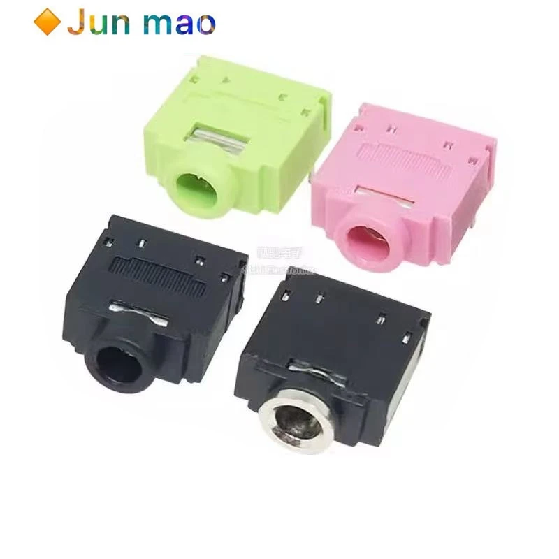 10PCS 3F07 Metal Head Earphone Stand 3.5MM Earphone Socket Dual Channel Mother Stand Audio Stand 5-pin Pink Green Black
