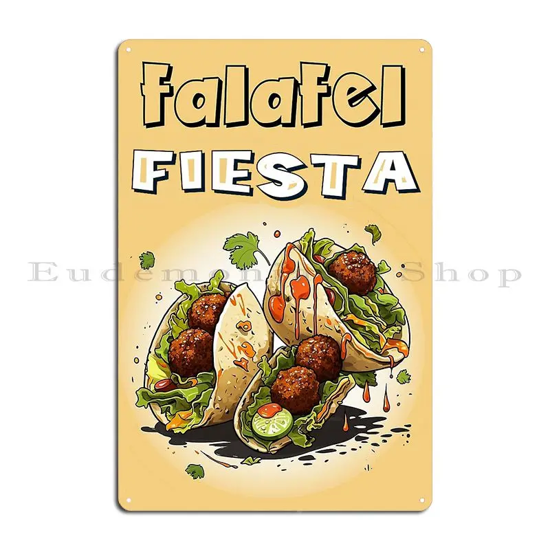 Falafel Taco Fiesta A Culinary Fusion Of Middle Eastern Falafel And Tex Mex Tacos Comixarts Metal Plaque Poster Personalized