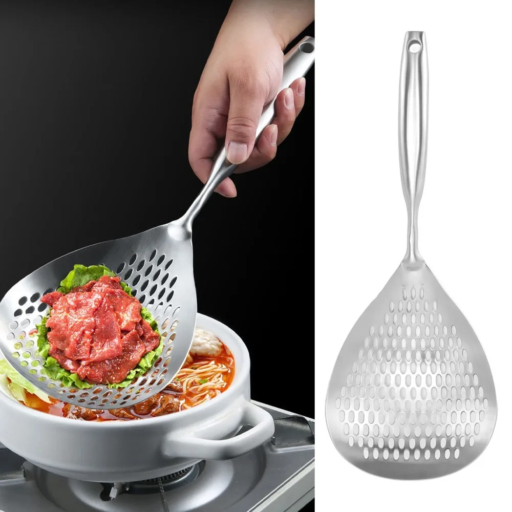 Rustless Steel Soup Spoon Droplet Shaped Scoop Head Anti-scald Handle Skimmer Spoon Multi-perforated Smooth Cooking Utensil
