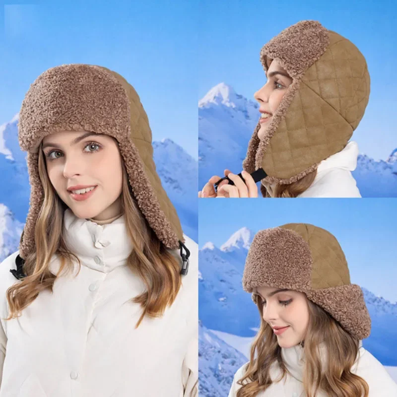 Women Warm Fleece Trapper Cap Aviator Trooper Earflap Winter Flaps Ski Hat New Bomber Hats Russian Ski Hat Faux Fur Hats Outdoor