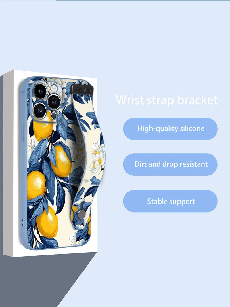 الفاكهة الليمون الملونة ستار زهرة الفن نمط شريط للرسغ جراب هاتف آيفون 17 16 15 14 زائد 13 12 11 برو ماكس X XS الغطاء الخلفي