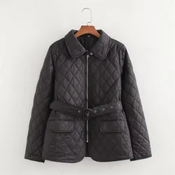 Taop&Za Autumn New Product Women's Fashion and Leisure Versatile Collar Long Sleeve with Belt Quilted Cotton Coat Coat