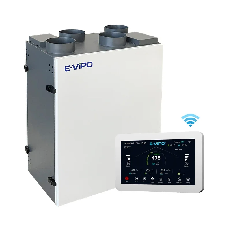 E-VIPO Wall-mounted Vertical ERV Heat Recovery Ventil ator Residential Villa Hvac System Parts Heat Exchanger Air Recuperator