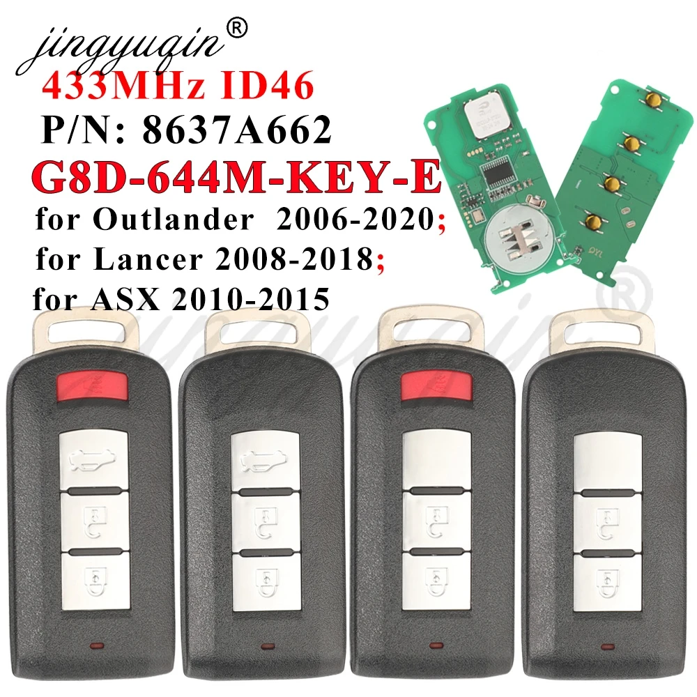 jingyuqin 433MHz ID46 Smart Remote Car Key for Mitsubishi Lancer Outlander 2006-2019 PHEV ASX 2010-2018 Keyless G8D-644M-KEY-E