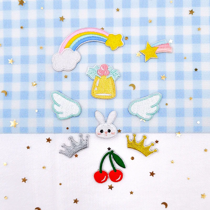 Cute Rabbit Meteor Cherry Crown Self-adhesive Embroidery Patch Applique DIY Mobile Phone Cases Student Stationery Stickers