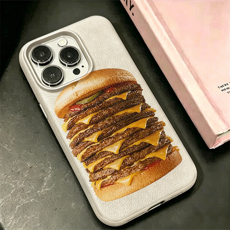 Funda con patrón de hamburguesa para iPhone 17 14 Pro Max 12 Plus 13 11 15 16 17E 16E transparente de alta dureza a prueba de golpes 2