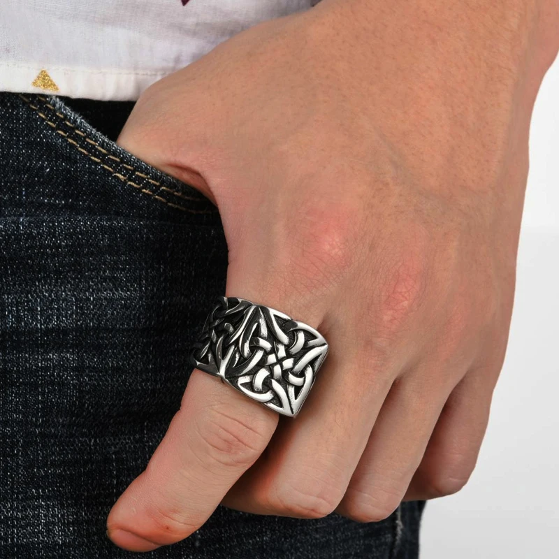 Cool Heavy Metals Celtic Knot Ring Vintage Stainless Steel Men\'s Viking Nordic Ring Unique Men Biker Jewelry Wedding Party Gifts