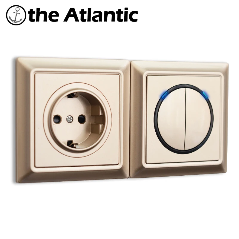 

Роскошная золотая пластиковая панель в стиле ретро, европейская французская розетка, выключатель света со светодиодной подсветкой, двойная розетка, настенная вилка, электрическая розетка для телевизора RJ45