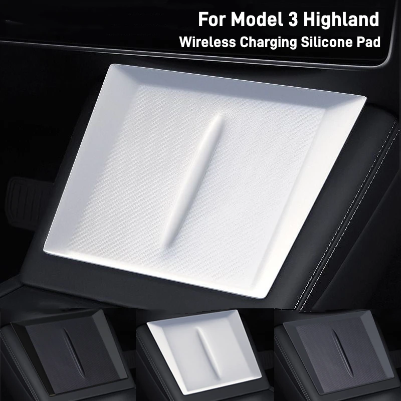 ل تسلا نموذج 3 هايلاند 2024-up سيليكون لوحة شحن لاسلكية سجادة ضد الإنزلاق الغبار واقية شاحن غطاء وقائي اكسسوارات السيارات