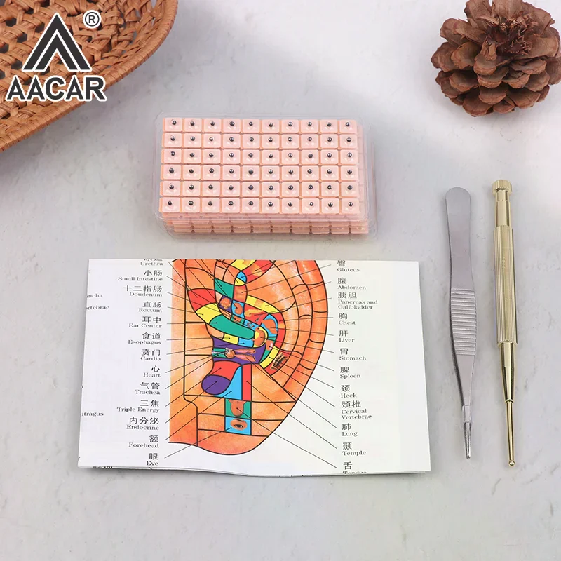 4 In 1 Set Multi-Condition Ear Seeds Acupuncture Auricular Sticker Kit 600pcs With Acupressure Chart Tweezer Auricular Probe