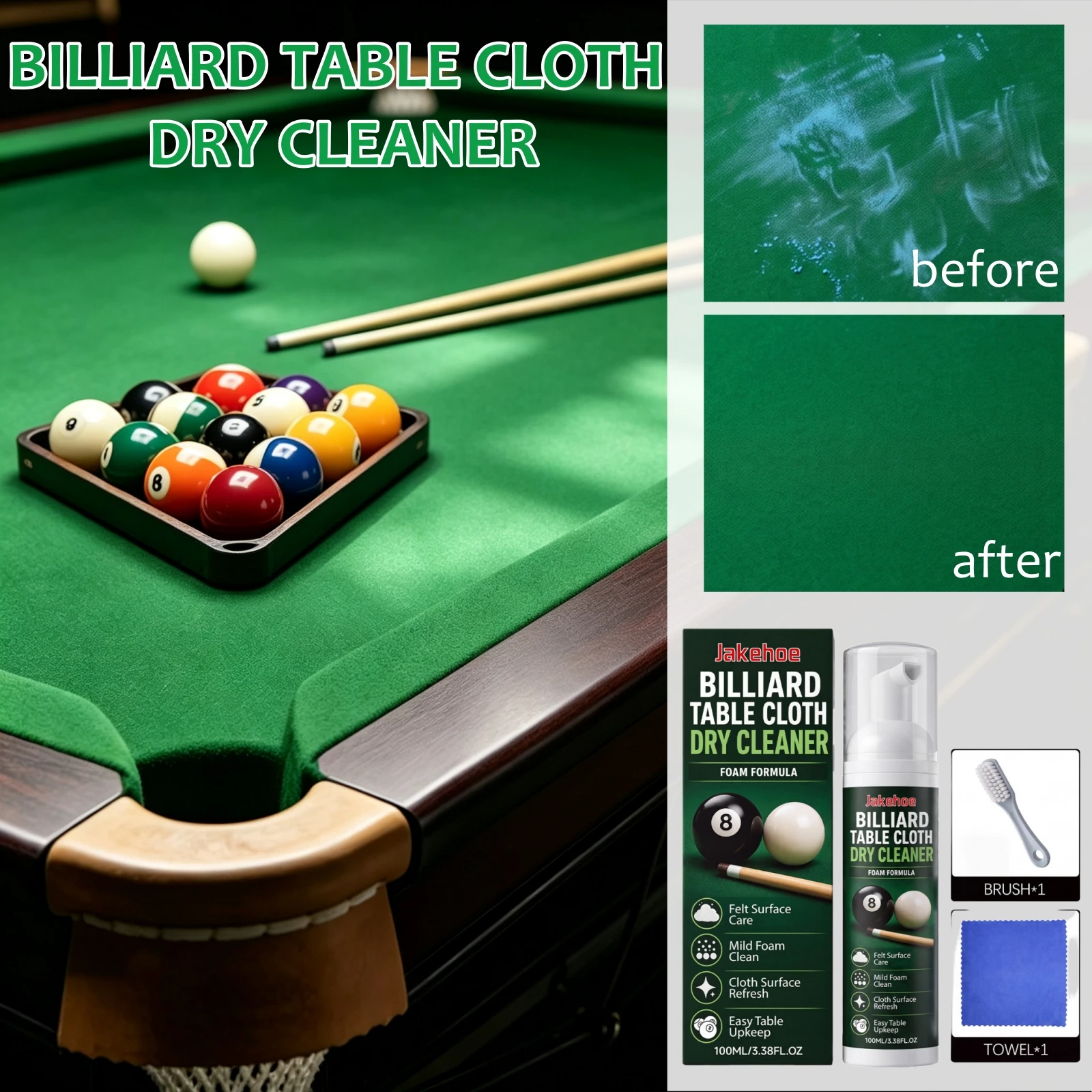 Billiard Table Cleaner Spray Chalk Stain Removal Pool Table Surface Refresh Maintenance Care Billiard Cloth Foam Dry Wash Kit