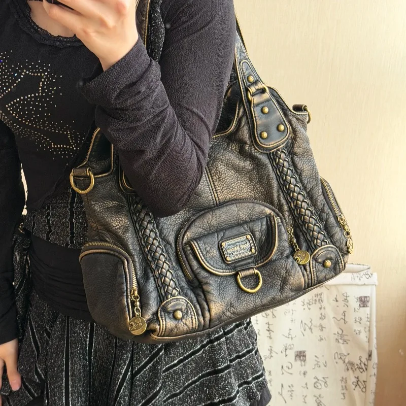 Original Motorradtasche mit Nieten, Multi-Pocket Unterarmtasche, Hot Girl Persönlichkeits-Umhängetaschen für Damen – Detail 4