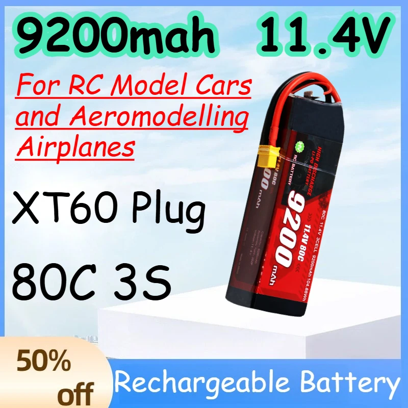 

9200mah 3S 11.4V 80C Replace Rechargeable Lipo Battery for RC Model Cars and Aeromodelling Airplanes Battery with XT60 Plug