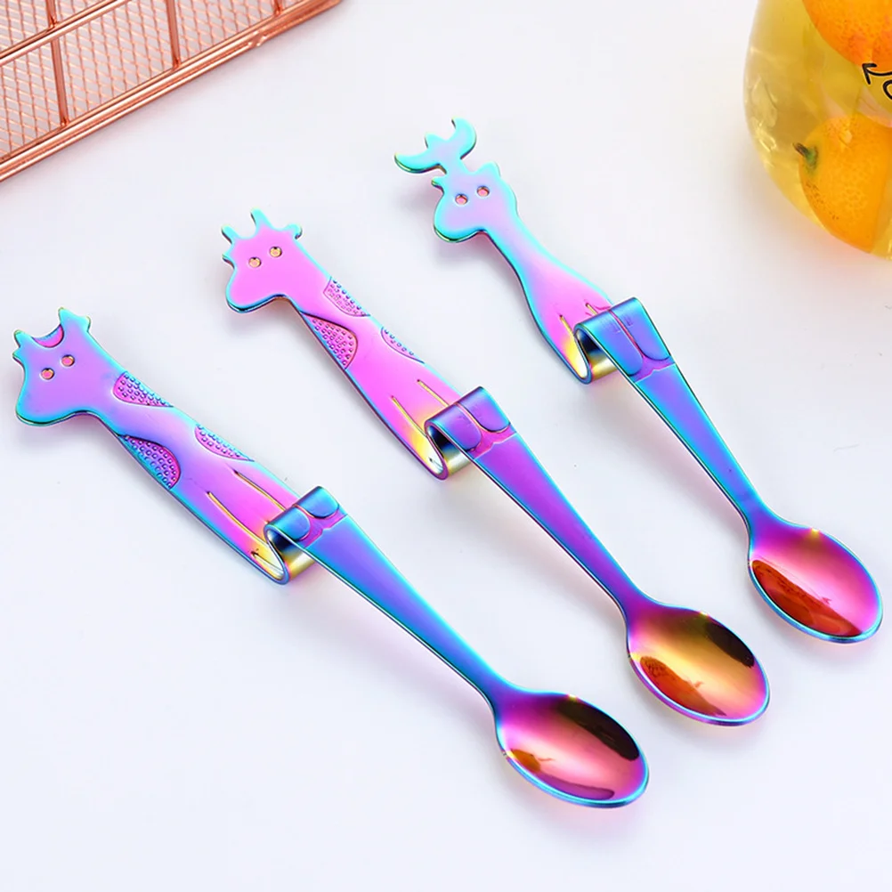 

3Pcs Colorful Stainless Steel Coffee Spoons Giraffe Long Handle Hanging Cup Creative Gift for Christmas Anniversary