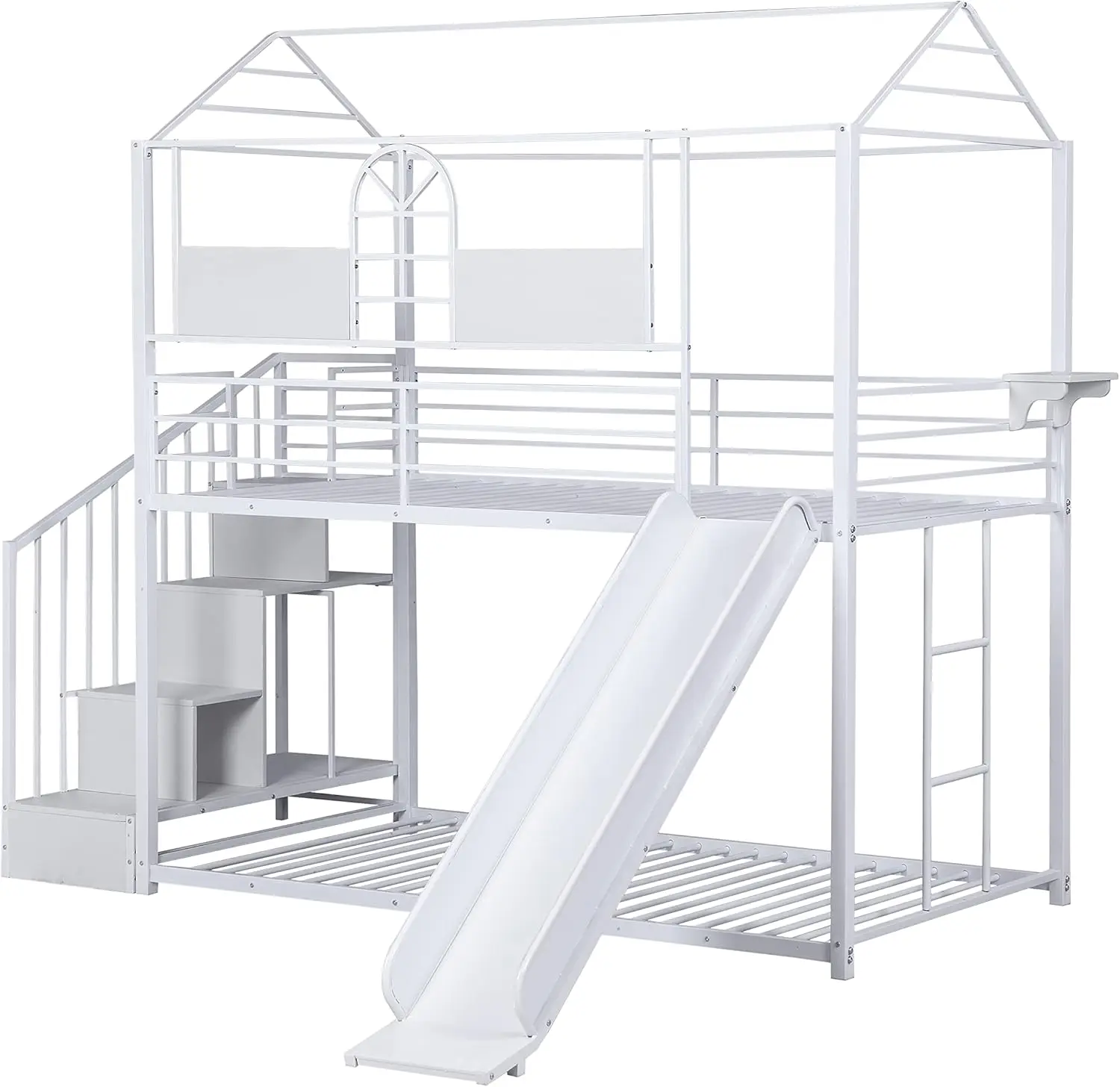 Metal Bunk Bed With Slide And Steps,Beds, Frames & Bases 77.95X 41.34X 82.68Inch(Lxwxh),157.3Lbs