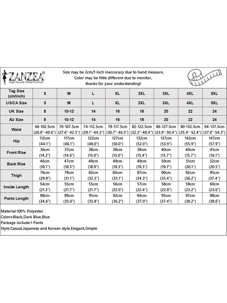 ZANZEA Herbst Breite Bein Hosen 2025, Frauen Elegante Mode Lässig Lose Einfarbig Lange Hosen Hohe Taille Vintage Hosen Übergroßen