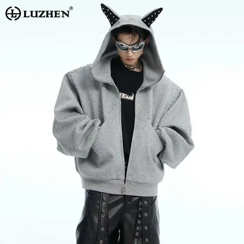 

LUZHEN 2025 Spring New Original Ear Hooded Zipper Coat Men's Fashion Personalized Streetwear Male Trendy Loose Sweatshirt LZ8673