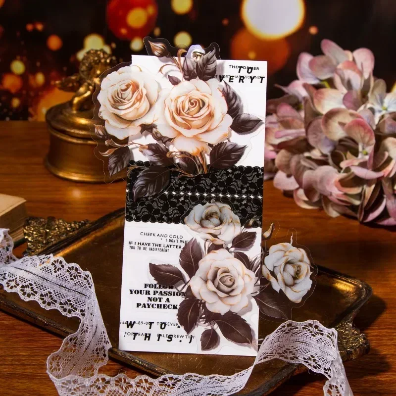10Pcs Appointment large-size Rose Romantic LOVE handbook materials Rose PET Sticker Supplies Scrapbook Cut 145*115mm