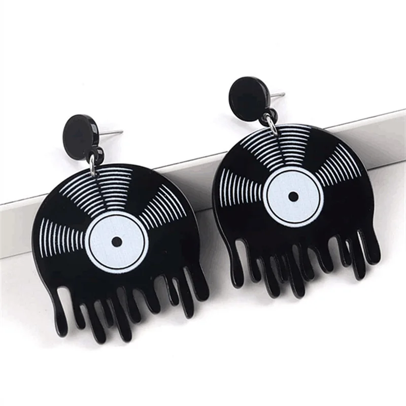 Vintage Black and White Record Earrings Personalized Tape Tape Hip Hop Record Disc Making Earrings Sweet Cool Gift